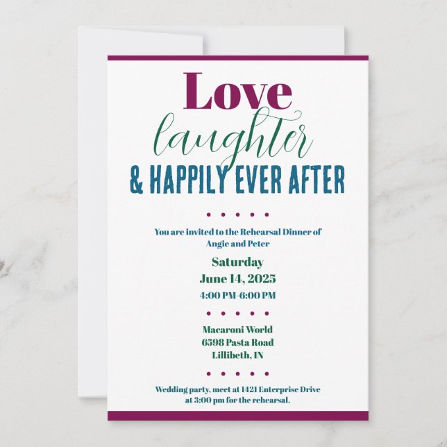 Rehearsal Dinner Love, Laugher, Happily Ever After Invitation (Front)