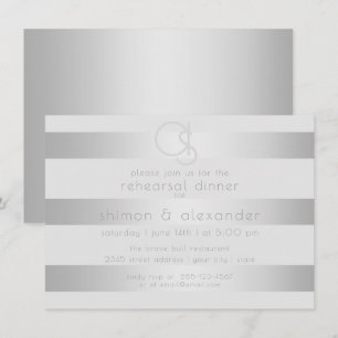 Rehearsal Dinner    Luminous Silver Stripes Invitation
