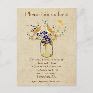 Rehearsal Dinner Mason Jar Wild Flower Love Birds Invitation Postcard