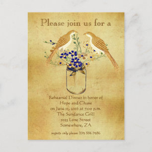 Rehearsal Dinner Mason Jar Wild Flower Love Birds Invitation Postcard