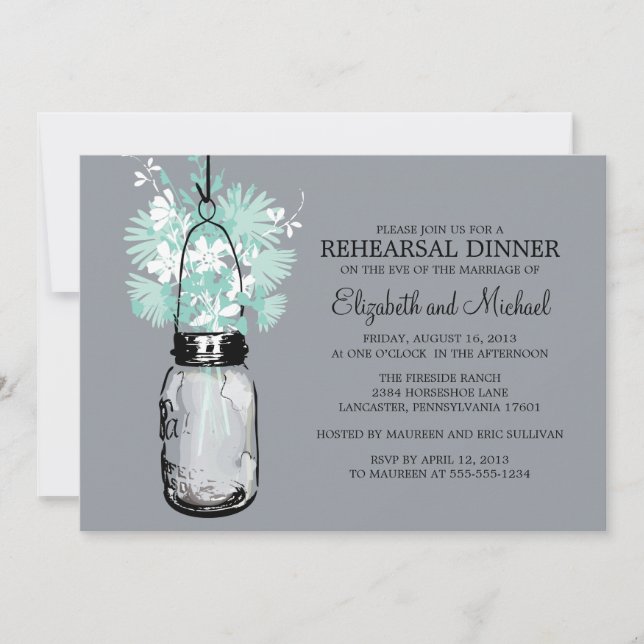 Rehearsal Dinner Mason Jar Wildflowers Invitation (Front)