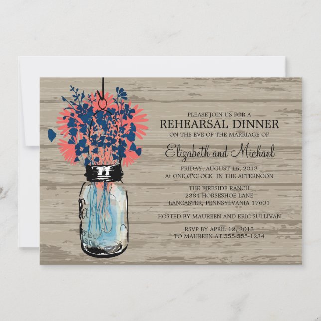 Rehearsal Dinner Mason Jar Wildflowers Invitation (Front)