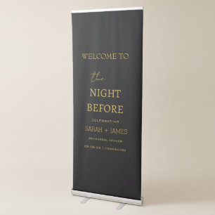 Rehearsal Dinner Minimalist Black Gold Welcome Retractable Banner