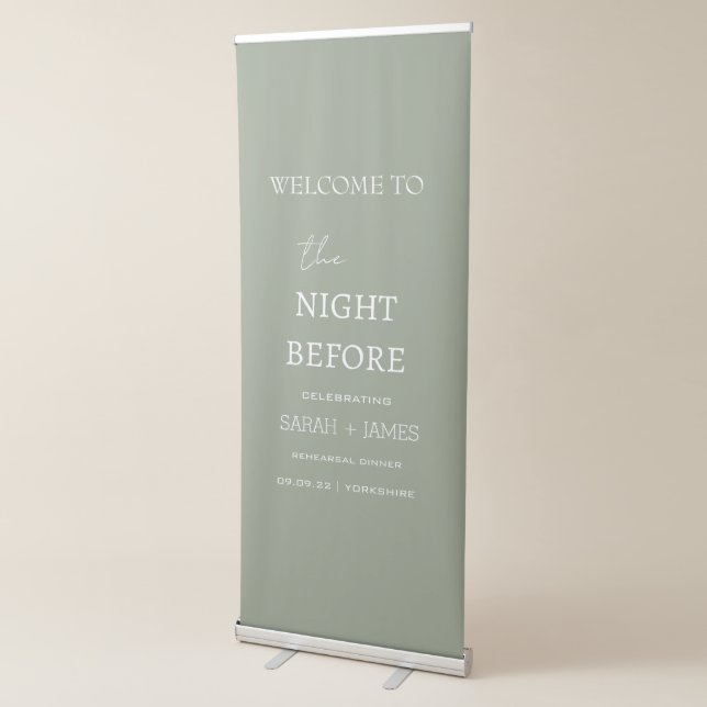 Rehearsal Dinner Minimalist Sage Green Welcome Retractable Banner (3/4)
