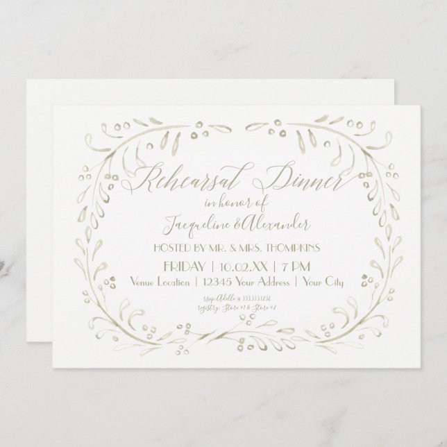 Rehearsal Dinner Modern Simple Watercolor Wreath Invitation (Front/Back)