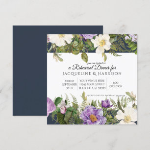 Rehearsal Dinner Navy Purple Ivory Rose Floral Invitation