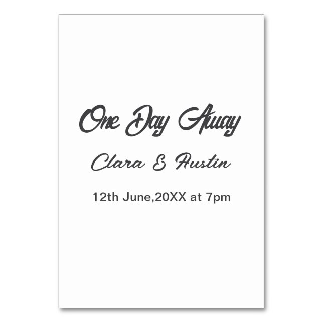 Rehearsal dinner One day away night before name da Table Number (Front)