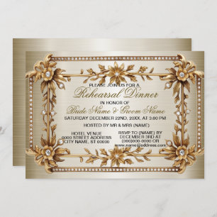 Rehearsal Dinner Party Golden Ornate Dimond  Invitation