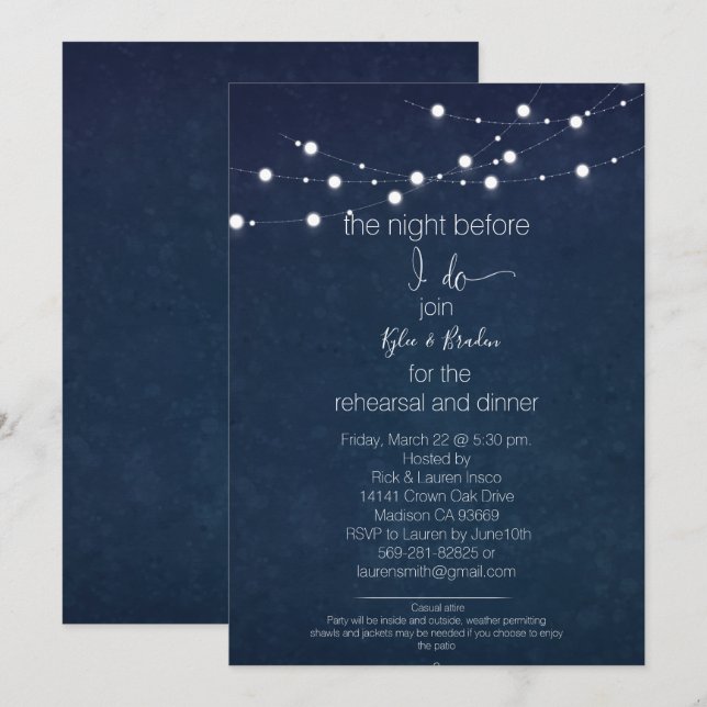 Rehearsal Dinner/ Party Invitations/ Starry Invite (Front/Back)