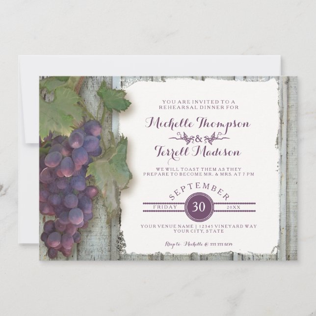 Rehearsal Dinner Party Red Wine Wood Fence Theme Invitation (Front)