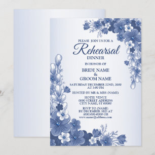 Rehearsal Dinner Party Wedding Floral Blue Rustic Invitation