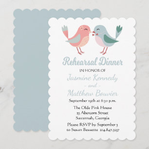 Rehearsal Dinner Pink & Blue Lovebirds Wedding Invitation