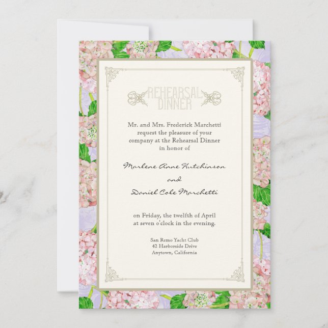 Rehearsal Dinner - Pink Hydrangea Lace Floral Invitation (Front)