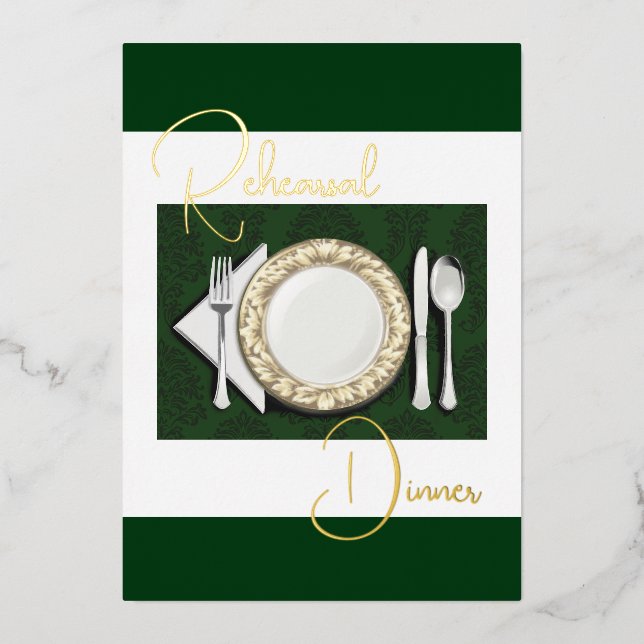 Rehearsal Dinner Place Setting Foil Emerald Green (Front)