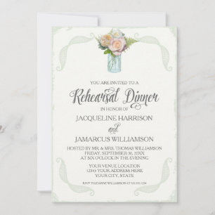 Rehearsal Dinner Rose Floral Mason Jar Typography Invitation