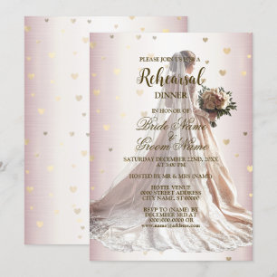 Rehearsal Dinner Rose Winter Wedding Bride Golden Invitation
