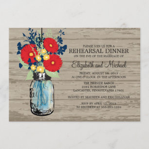 Rehearsal Dinner Rustic Mason Jar Gerber Daisies Invitation
