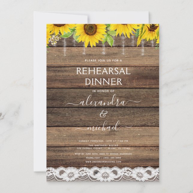 Rehearsal Dinner Rustic Sunflower Farmhouse Invitation (Front)