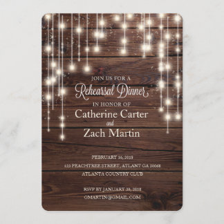 Rehearsal Dinner Rustic Wood Bistro Light Invite