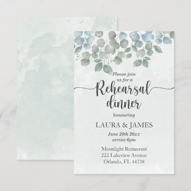Rehearsal Dinner Sage Green Eucalyptus Invitation (Front/Back)