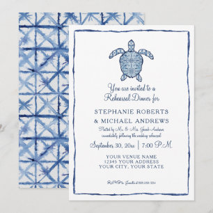 Rehearsal Dinner Shibori Indigo Seaturtle Beach Invitation