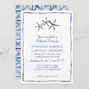 Rehearsal Dinner Shibori Indigo Starfish Sea Beach Invitation