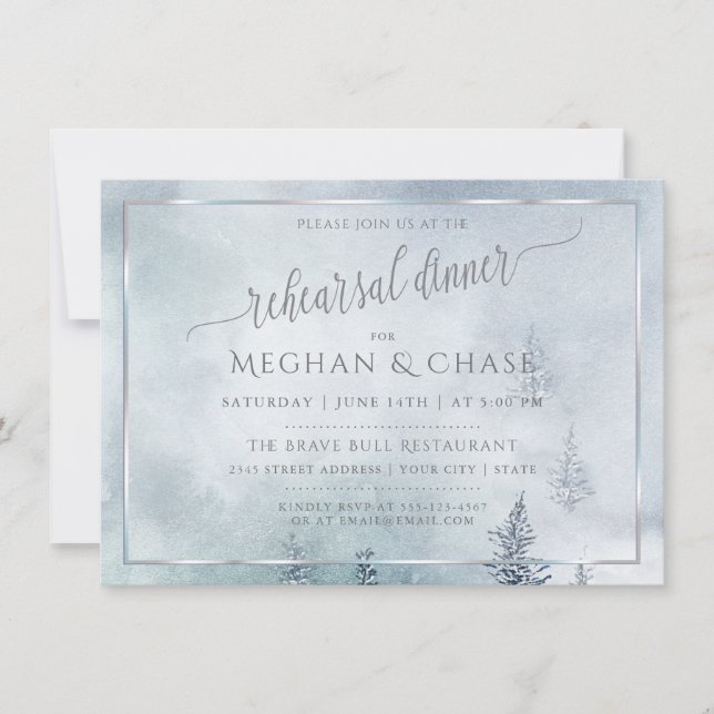Rehearsal Dinner | Silver Blue Winter Wonderland Card (Front)