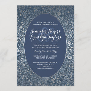 Rehearsal Dinner Silver Floral Vintage Navy Invitation