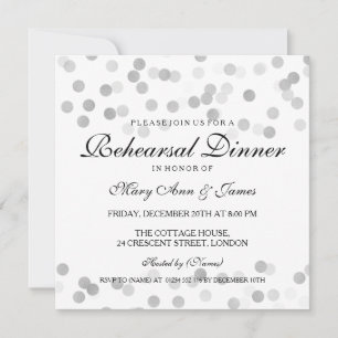 Rehearsal Dinner Silver Foil Glitter Lights Invitation