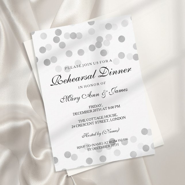 Rehearsal Dinner Silver Foil Glitter Lights Invitation (Creator Uploaded)