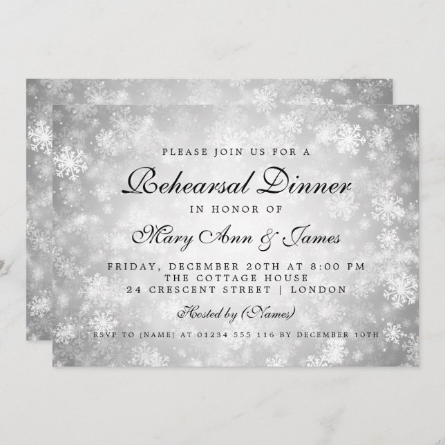 Rehearsal Dinner Silver Winter Wonderland Invitation (Front/Back)