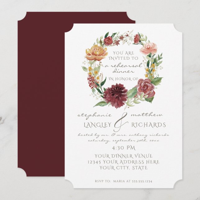 Rehearsal Dinner Simple Minimalist Modern Floral Invitation (Front/Back)