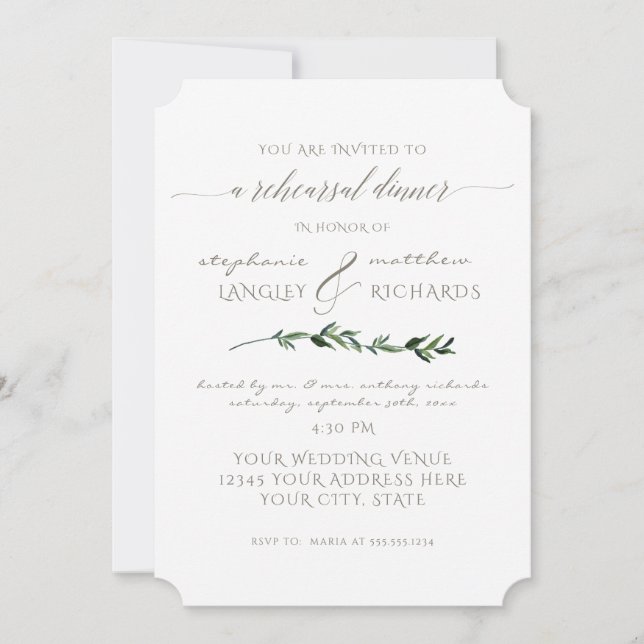 Rehearsal Dinner Simple Minimalist Modern Foliage Invitation (Front)
