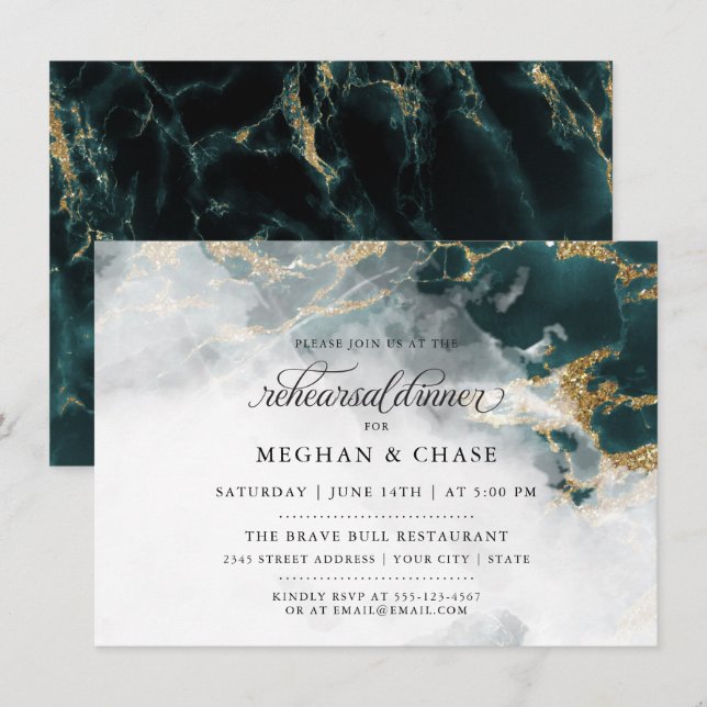 Rehearsal Dinner | Smoky Teal Watercolor Geode Invitation (Front/Back)