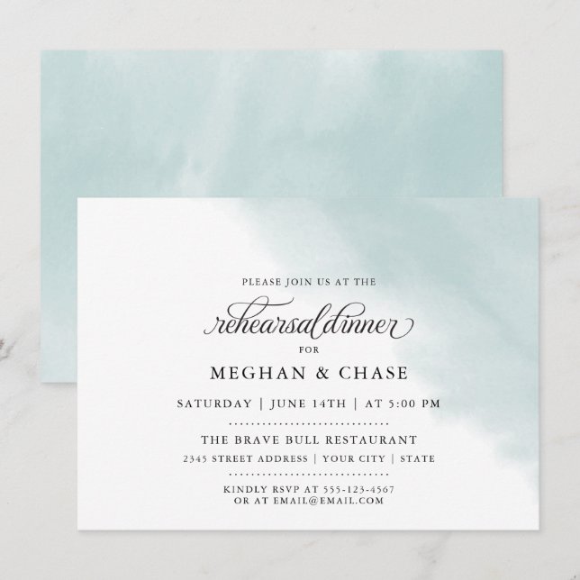 Rehearsal Dinner |  Teal Green Watercolor   Invitation (Front/Back)