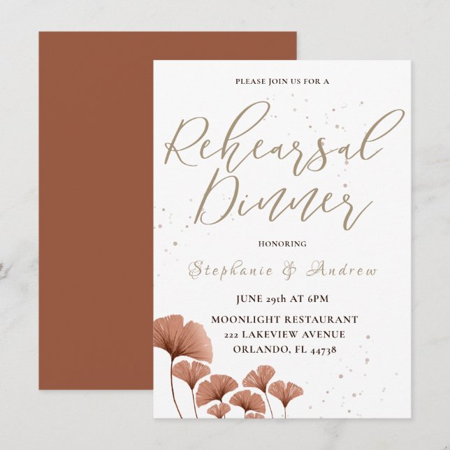 Rehearsal Dinner Terracotta Calligraphy Wedding  Invitation (Front/Back)