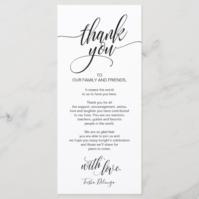 Rehearsal Dinner Thank you Place Setting Card (Front)