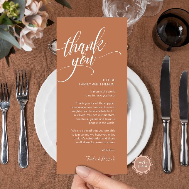 Rehearsal Dinner Thank you Place Setting Card (Rehearsal Dinner Thank you Modern Classy Place Setting Card Copper Brown)