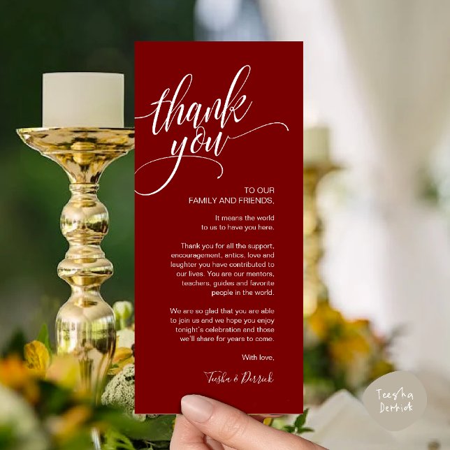Rehearsal Dinner Thank you Place Setting Card (Rehearsal Dinner Thank you Modern Classy Place Setting Card Burgundy Wine Red)