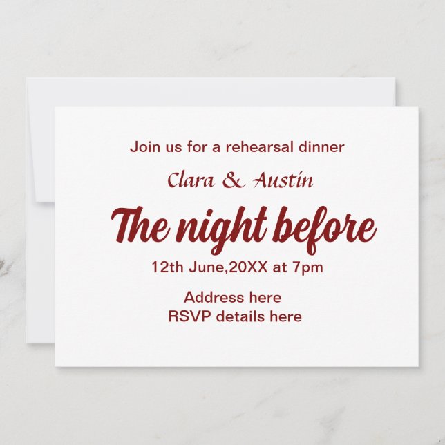 Rehearsal dinner the night before simple minimal m invitation (Front)