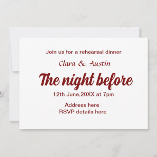 Rehearsal dinner the night before simple minimal m invitation
