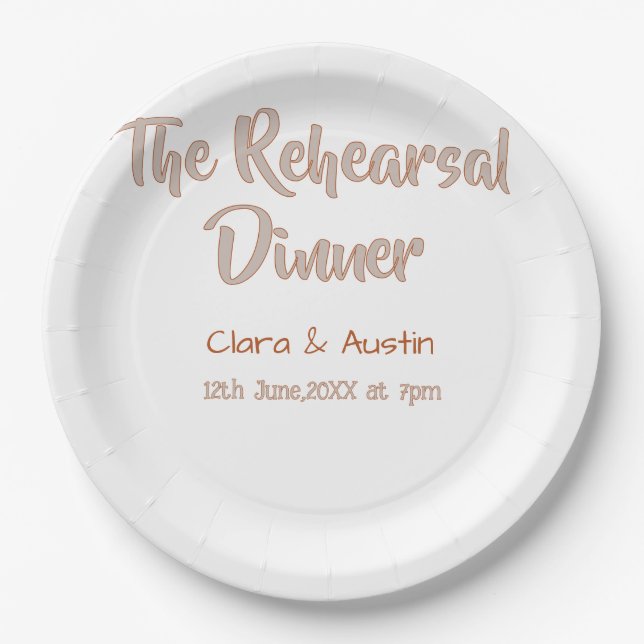Rehearsal dinner the night before simple minimal m paper plate (Front)