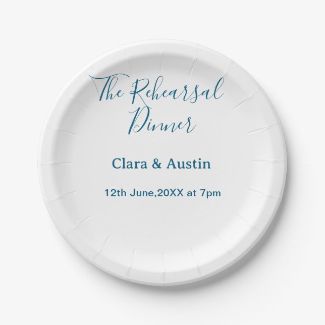 Rehearsal dinner the night before simple minimal m paper plate (Front)