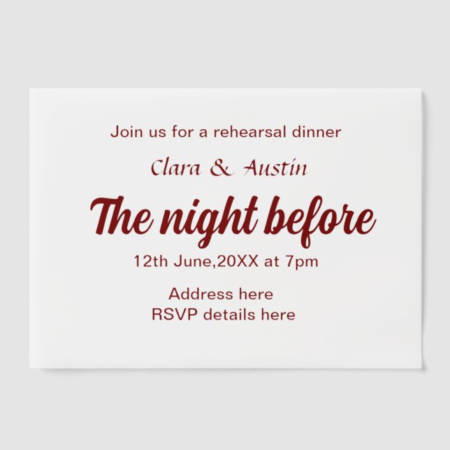 Rehearsal dinner the night before simple minimal m vellum invitations (Front)