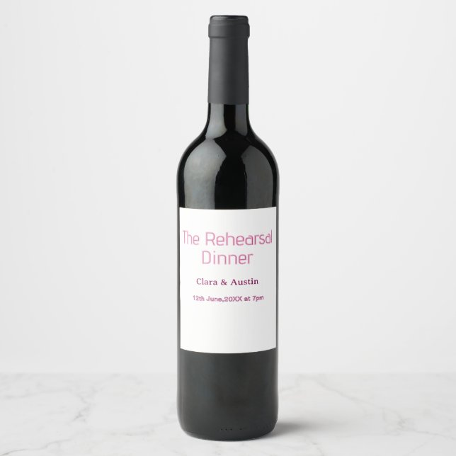 Rehearsal dinner the night before simple minimal m wine label (Front)