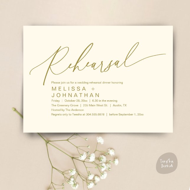 Rehearsal Dinner,The Night Before Wedding Party In Invitation (Romantic Rehearsal Dinner The Night Before Wedding Dinner Party Invitation Card PDF Yellow Gold)