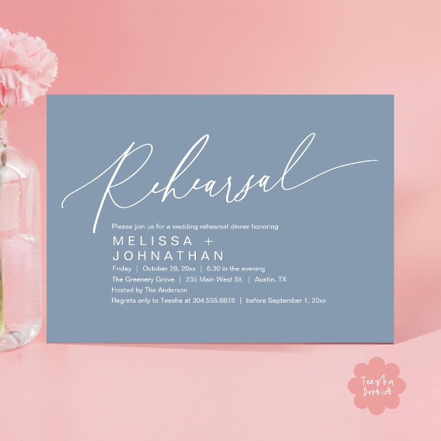 Rehearsal Dinner,The Night Before Wedding Party In Invitation (Romantic Rehearsal Dinner The Night Before Wedding Dinner Party Invitation Card PDF Dusty Blue)
