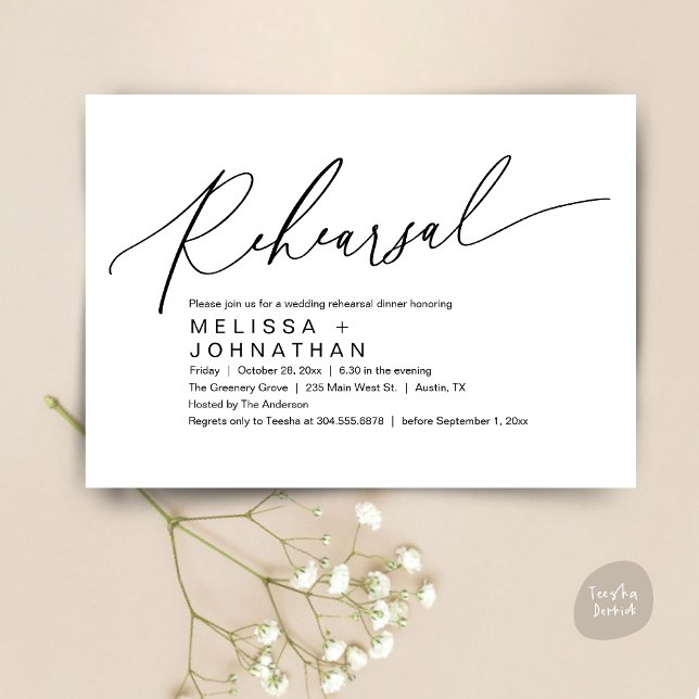 Rehearsal Dinner,The Night Before Wedding Party In Invitation (Romantic Rehearsal Dinner The Night Before Wedding Dinner Party Invitation Card PDF Black White)
