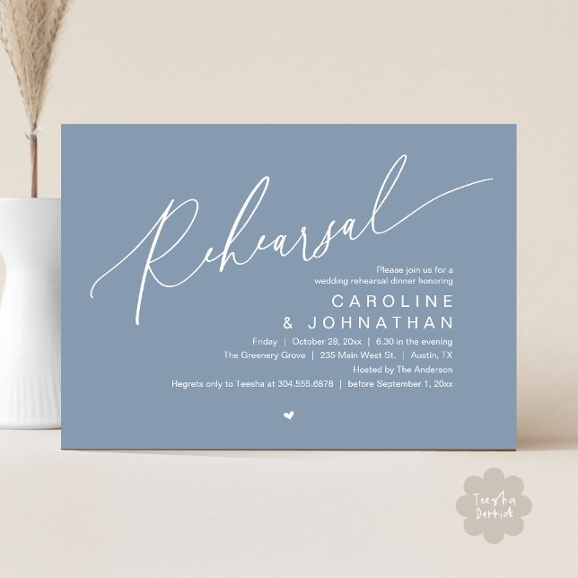 Rehearsal Dinner,The Night Before Wedding Party Invitation (Romantic Rehearsal Dinner The Night Before Wedding Dinner Party Invitation Card PDF Dusty Blue)