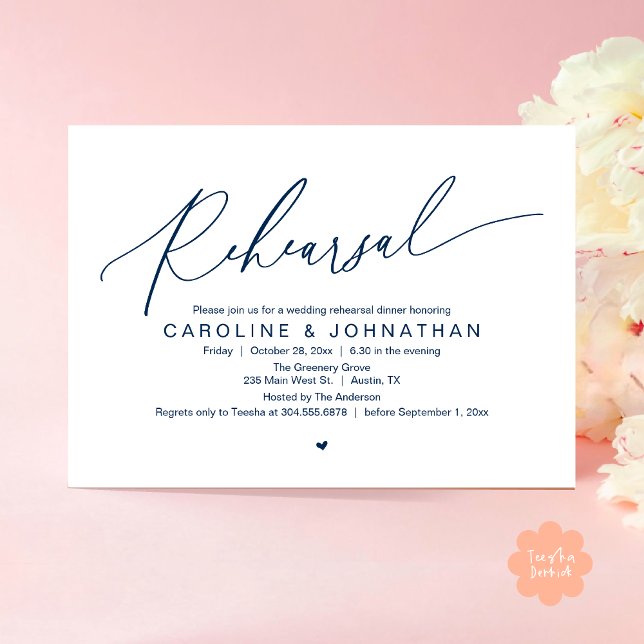 Rehearsal Dinner The Night Before Wedding Party Invitation (Romantic Rehearsal Dinner The Night Before Wedding Dinner Party Invitation Card PDF Navy Blue)